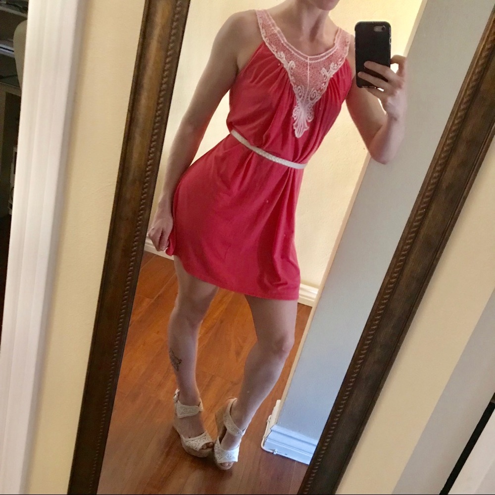 5 for $15 // Pink dress with white lace